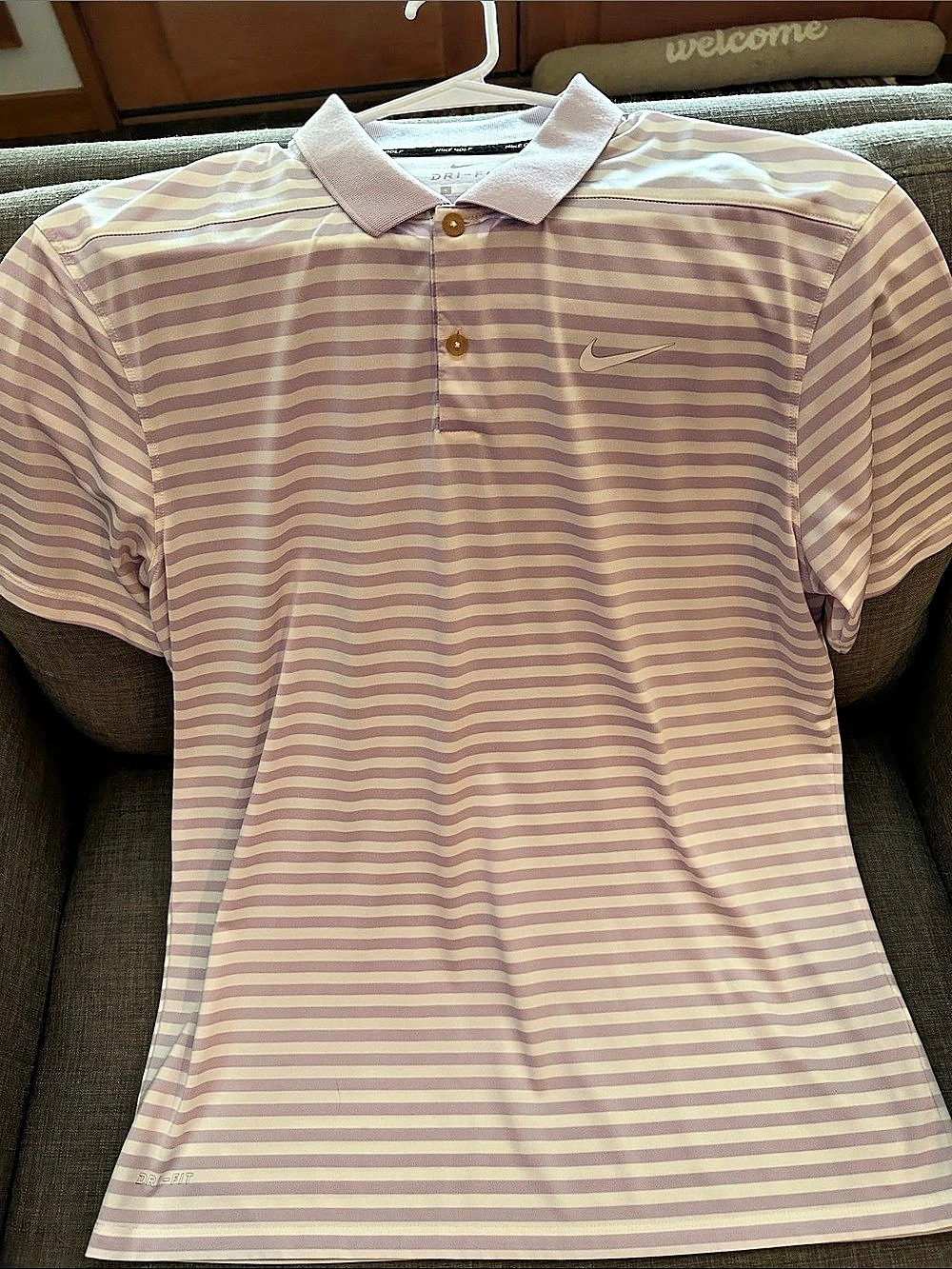 Nike Velocity Men's Dri-FIT Striped Golf Polo lavender & White size large